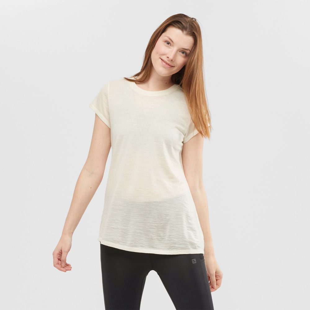 Camisetas Salomon Mujer Blancas - Salomon Argentina OUTLIFE MERINO SS W,672583-HDX